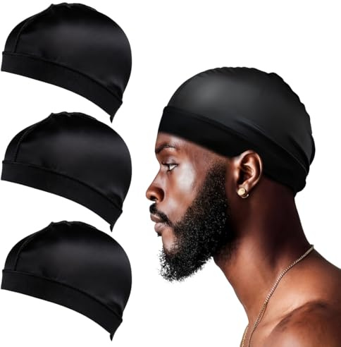 YUVKIN Cappelli ondulati setosi, 3 pezzi, Cuffia in raso, Fascia per dormire e doccia, Uomo Donna, Morbidi in Cotone, Berretto traspirante con Alta Elasticità (Circonferenza testa 52cm)