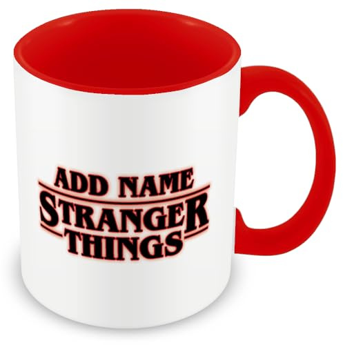 MUGGZ Personalised Strange Mug – Red Handle – Custom Name Logo – Novelty Fan Gift Cup