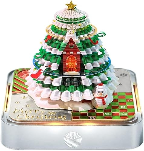 2026 3D Paper Sculpture Calendar with LED Light, Creative Tear-off Art Memo Pad, Whimsical Desktop Ornament, Unique Gift for Christmas, Birthday & Office Decor (Christmas Tree)