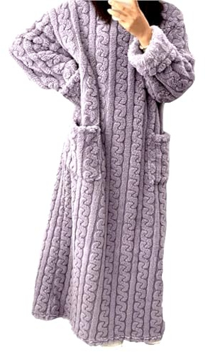 Button Up Nightgowns For Women-Long Sleeve Nightgown For Women | Women Loose Thick Coral Velvet Nightgown,Warm Pajamas Long Sleeves Womens,Button Soft Regular Fit Luongewear For Outdoor