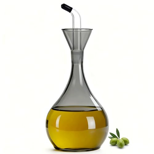 JPCRMOV Glass Oil Bottle 380ml Grey Conical Olive Oil Dispenser with Spout | Equipped with a drip-free and leak-proof spout to keep your kitchen counter completely clean
