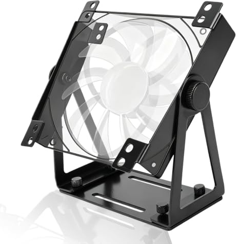 Desk Fan Stand Mount, 360° Vertical Rotation Pivoting Multi Purpose Fan Mount Aluminum Alloy Desktop Cooling Stand Bracket for 120mm 140mm PC Computer Fans (Black)