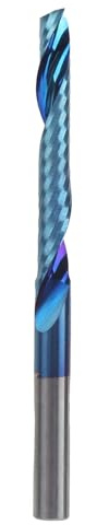 Fresa de un solo canal, fresa de extremo espiral de acero de tungsteno con recubrimiento azul nano, herramienta para enrutador CNC de vástago recto para madera y plástico