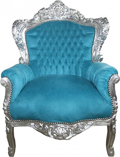 Casa Padrino Barock Sessel 'King' in Petrol Türkis/Silber - Möbel Antik Stil