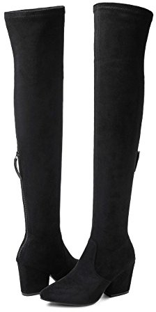 N.N.G Women Over the Knee Boots Suede Thigh High Black Size 8 Winter Block Wedge Heel Chunky OTK Long Comfort Designer Ladies Pointed Toe