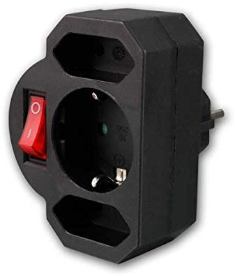 Kombi-Adapter Schutzkontakt 2+1, Schalter, schwarz
