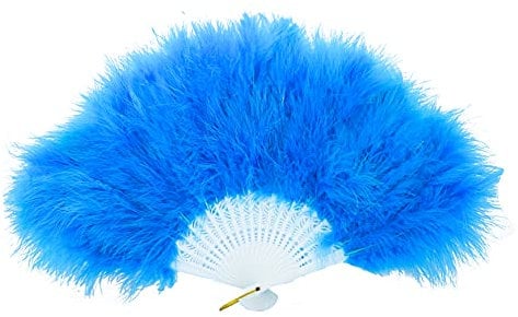 FANSOF.FANS Marabou Feather Hand Fan 45cm, Fancy Dress Wedding Party Favour Gift Outdoor Vintage Dance Photoshoot (Light Blue)