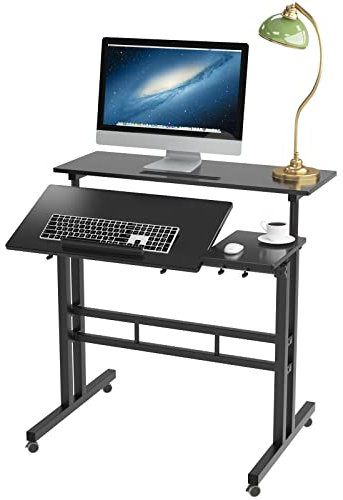 soges Laptoptisch Laptopständer Computertisch mit Multiverwendungsweisen geeignet für Sitzen und Stehen,Höheverstellbar,flexibel Bewegung mit Rollen,80 * 40CM,Schwarz