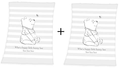Herding 2er-Set: Disney Winnie The Pooh Baby Flauschdecke Schmusedecke 75 x 100 cm, grau (2er-Pack grau)