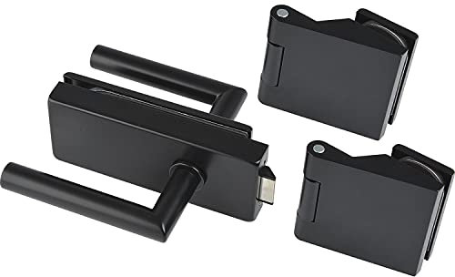 Dorma Glas Glastürgarnitur Glastürschloss Classic + Türband für Glastüren und Drückerpaar (Türgriff) L-Form, Aluminium schwarz