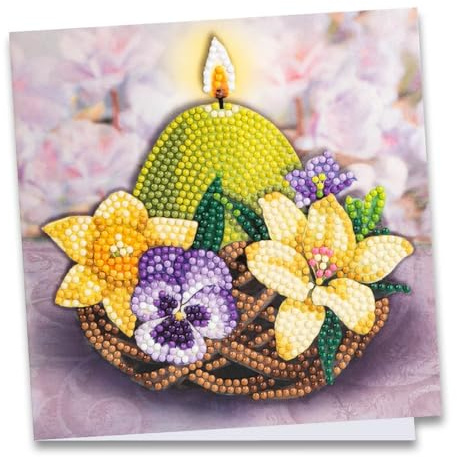 Ideen mit Herz Diamond-Painting-Grußkarte | 16 cm x 16 cm | 370 g/m² | Inkl. Umschlag & Werkzeug (Kerze im Nest mit Blüten)