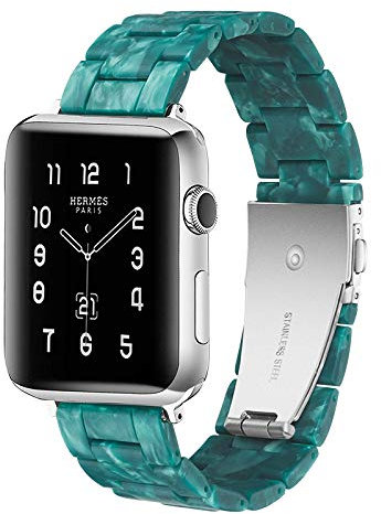 Kolgios Emerald Green 38/40/41mm Women Resin Band Compatible with Apple Watch 7/6/5/4/3/2/1 Band with Stainless Steel Buckle, Series 5 6 7 SE Man iWatch Replacement Strap