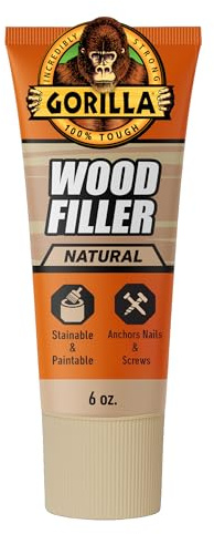 Gorilla All Purpose Wood Filler, Natural Color, 6 Ounce Tube (Pack of 1) - Water Resistant for Indoor or Outdoor Projects and Repairs