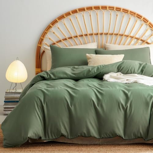 Sedefen Housse de Couette 220x240 cm Vert Sauge Couleur Unie - Parure de Lit 2 Personnes avec Fermeture Éclair - Housse Couette en Microfibre avec 2 Taie d'oreiller 65x65 cm