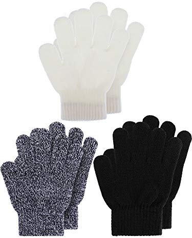Geyoga 3 Paar Winter Kinder Gestrickte Handschuhe Warme Kinder Strickhandschuhe Elastische Fäustlinge (Klassisch, L)