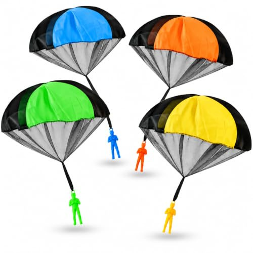 xwin sportseries PACK OF 4 Parachute Toy Set, Outdoor Hand Throw Toys, Parachute Toy Set for Kids, Colorful Flying Parachute with Band, Kids Mini Parachute, Flying Sport Game Throwing Parachute Toys