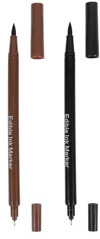 Kichvoe Black and Brown Edible Markers for 2pcs Dual Head Edible Baking Coloring Pens Food Coloring Markers for Decorating Fondant Biscuit
