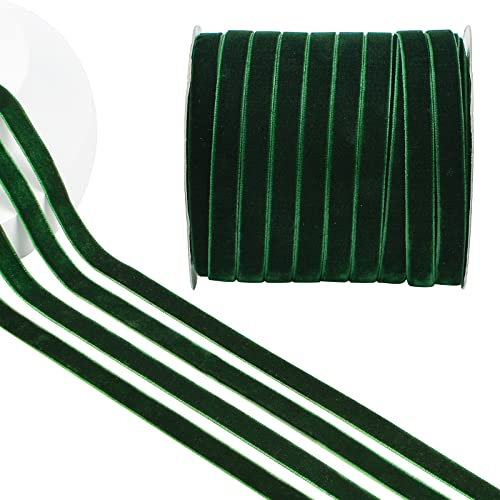 CRAFFANCY 45.7m*1cm Dunkelgrünes Samtband, einseitiges Samtband, Vintage, Seidenweiches Band für Hochzeit, Blumenstrauß, Weihnachtsdekoration