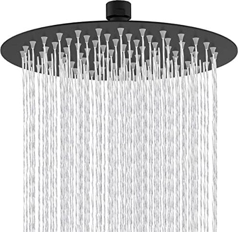 Drenky Duschkopf Regendusche Schwarz,16 Zoll/40cm Duschbrause Wassersparende Rund Große Edelstahl Kopfbrause Druckerhöhend Ultra Dünn Mit Silikonauslasslöchern