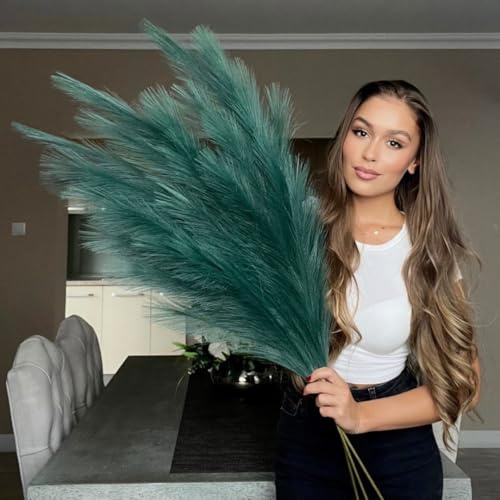 VOULUX Herbe artificielle de pampa extra large haute vert lac grand moelleux x3 tiges 115 cm x18 plumes décoratives artificielles flore pour pots de sol fleurs plantes hautes herbe longue