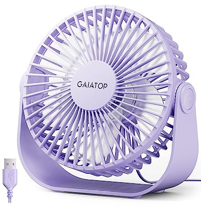 Gaiatop USB Desk Fan, 3 Speeds Strong Airflow, 5.5 Inch Portable 90° Rotate Quiet Cooling, Small Personal Table Fans for Bedroom Home Office Travel Purple