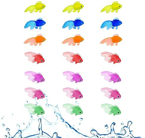 BNOYONERAS Dehnbare Neon Fische Künstliche Schwimmende Fische Aquarium Plastikfische Goldfisch Deko Aquarium Deko Weiche Gummi Fisch Spielzeug Aquarium Zubehör Schwimmende Fische Spielzeug 21 Stück