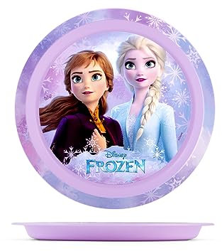 Lulabi Frozen Piatto Piano Bambina 20,5 cm – In Polipropilene Sicuro Senza BPA – Design Disney Anna & Elsa – Colore Lilla – Piatto per Bambini dai 6 Mesi