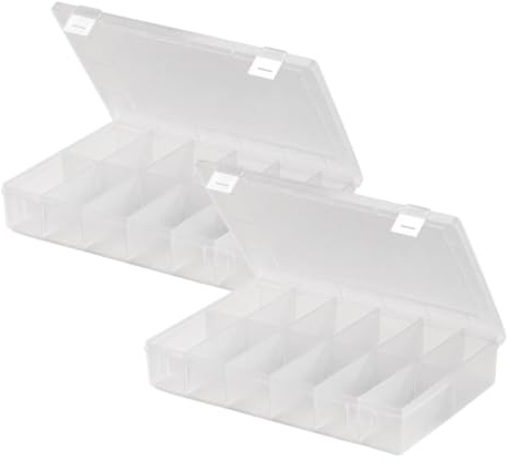 hünersdorff Sortimentskasten PP-Classic mit 12 Fächern | stabile Sortierbox für Schrauben und andere Kleinteile | feste Facheinteilung | 22,5 x 33,5 x 5,5 cm, transparent (Packung mit 2)