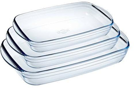 Ôcuisine® Rectangular Glass Baking & Roasting Dishes | Extreme Resistance | Oven Safe - Freezer Safe - Microwave Safe (Rectangular Roaster Set of 3 (2, 2.6, 3.6LT))