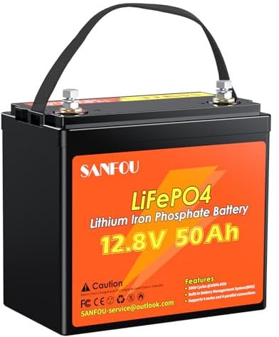 SANFOU 12,8V 50Ah LiFePO4 Batterie, 640Wh Lithium Akku mit 50A BMS, 5000-15000 Mal Deep Cycle Batterien, Unterstützung 4S4P, perfekt als Stromquelle für Wohnmobile Camping