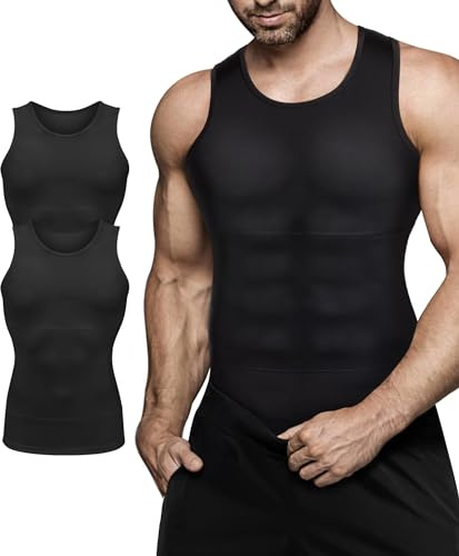 Herren-Kompressionsshirt, figurformend, Unterhemd, Workout, Tank-Top, Bauchmuskelunterhemden, schwarz/schwarz, XX-Large