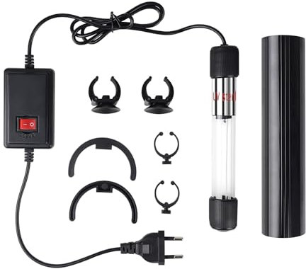 SWAWIS 7W UV Aquarium Stérilisateur Lampe, 220V UV Stérilisateur pour Aquarium avec Ventouse et Bouclier Lumineux, pour Stérilisation sous l'eau Élimination Algues Désodorisation