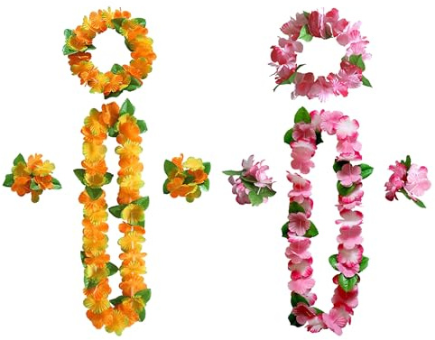 8 Pièces Décorations de Fête Guirlande Hawaïenne, Ensemble de Guirlande Hawaïenne, Guirlande À Thème de Fête Hawaïenne, Adaptée À La Fête Hawaïenne de Plage Tropicale (Orange + Rose)