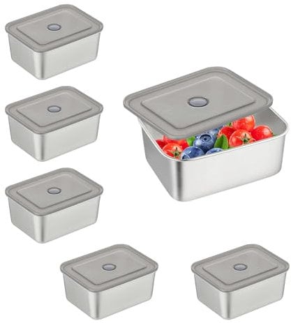 WakiHong 6pcs Stainless Steel Containers With Lids,Food Storage Containers,Meal Prep Containers Reusable,Stainless Steel, Oven Freezer Dishwasher Safe (500ml)