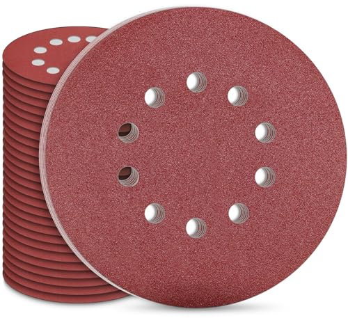 STEBRUAM 30 Pcs 225mm Sanding Discs Grit 5x60/80/120/180/240/400 MIX 10 hole in red for drywall sander random orbital sander sanding giraffe