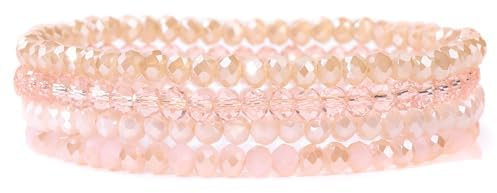 Uwiyo Bracelet de Bohème en Perles de Cristal 4 Pièces Bracelet Pierre Naturelle Femme Réglable Bracelets de Perle Cristaux Multicouches (Rose)