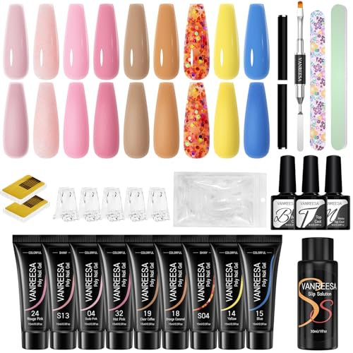 VANREESA Poly Nagelgel Set, Rosa Gelb Nude Poly Nagelverlängerung Gel, Poly Nail Extension Nagel Set Gel Nägel Selber Set Geschenk für Frauen