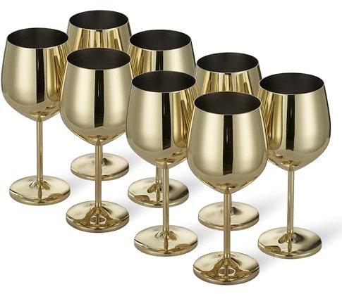 Oak & Steel - 8 Edelstahl Weingläser (540ml) - Gold - Robust & Unzerbrechlich - Geschenkset für Geburtstage, Hochzeiten & Weihnachten