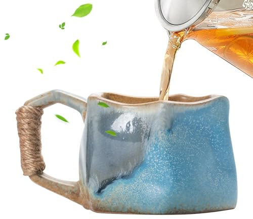 Taza de cerámica hecha a mano, 250 ml, con forma irregular – Aesthetic Water Cup For Coffee, Tea, Juice, And More 250 ml Handmade Pottery Mug – Unique Irregular Shape Ceramic Coffee Cups