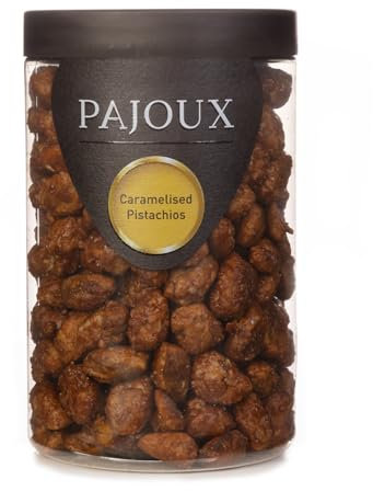 Pajoux Caramelised Pistachios (Large) 230g | Honey Caramelised Pistachio Nuts - Whole Pistachio Nuts - Honey Caramelised Nuts - Roasted Nuts - GMO Free Nuts - Nuts in a Gift Jar