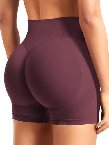 ZAAYO Damen Workout Shorts 3.6 Scrunch Shorts Nahtlose Booty Hoch Taille Butt Lifting Gym Yoga Biker Short Rauchig Rot M