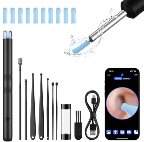 NEUTYPECHIC Ohrenschmalz Entferner Otoskop Wifi Ohrreiniger Kamera HD Drahtlos Wasserdicht Ohrenspiegel 360°Weitwinkel Ear Cleaner mit 3.5mm Linse und 6 LEDs für iPhone, iPad und Android-Smartphones