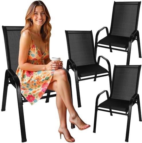 Gardlov Gartenstühle Stapelbar 4 Stück bis 150 kg - Klappstuhl 88 x 71 cm für Garten und Balkon - Widerstandsfähiger Stahlrahmen und PVC-Innenverkleidung - Lounge Sessel 25415