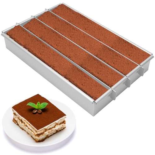 Gohytal Backform Rechteckig, Verstellbare Rechteckige Mousse-Kuchenform aus Aluminiumlegierung mit 4 Fächern Kuchenform Eckig für Tortenzubereitung Toast Brote Backen Schichttorten Tiramisu
