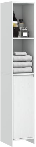 HOMCOM Narrow Bathroom Cabinet, Slim Bathroom Storage Unit with Open Compartment, Freestanding Storage Cupboard for Small Spaces, 30 x 30 x 160 cm, White