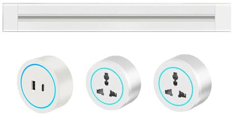 Toma De Corriente 8000W Con Adaptador 2500W, Tablero De Cableado De Riel Deslizante De Pared, Regleta De Enchufes Con Interruptor De 40 a 120 Cm, Toma Corriente Riel Antidescargas,White-40cm