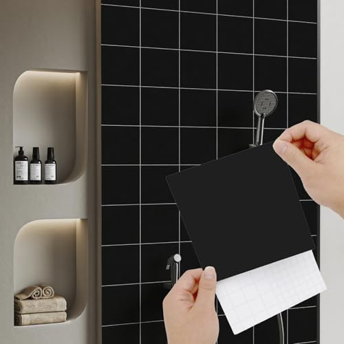 WJMY Klebefliesen für Küche Bad Wand 50 Stück Fliesenfolie 15x15cm, PVC Fliesenaufkleber Wandfliesen Selbstklebend Fliesen Überkleben für Wand, Vinyl Wasserfest (50, Schwarz)