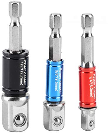 Hex Drill Bit Socket Adapter Set, 3Pcs 1 / 4in 3 / 8in 1 / 2in Type A, Vanadium Steel - Impact Driver Compatibility, Durable Construction, Easy Socket Conversion (Style C)