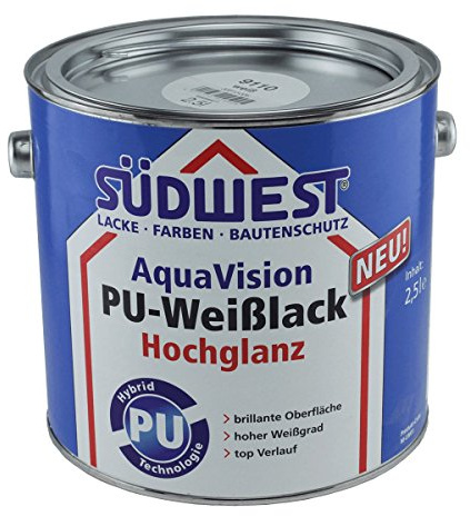 Südwest Hochglanzlack AquaVision PU-Weißlack Hochglanz 2,5 Liter