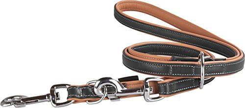 Knuffelwuff Leder Hundeleine Führleine Arcadia mehrfach verstellbar Länge 200cm, Breite 20mm Schwarz